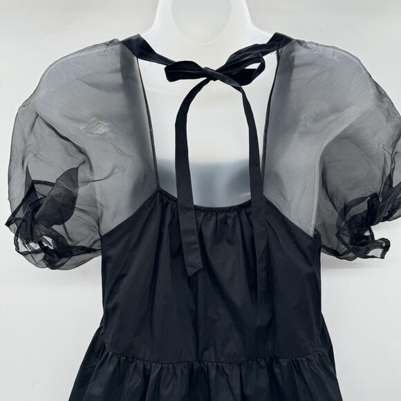 Pomander Place by Tuckernuck Tinsley Top Sz S Black Sheer Puff Sleeves Cocktail - Picture 4 of 10